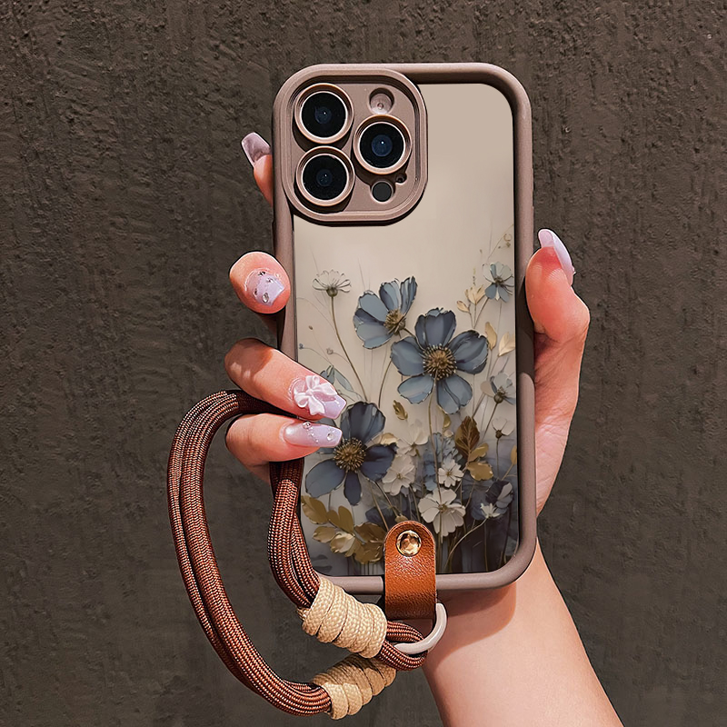 Samsung Galaxy Strap - Blauwe bloemen lanyard bandje telefoonhoesje voor
