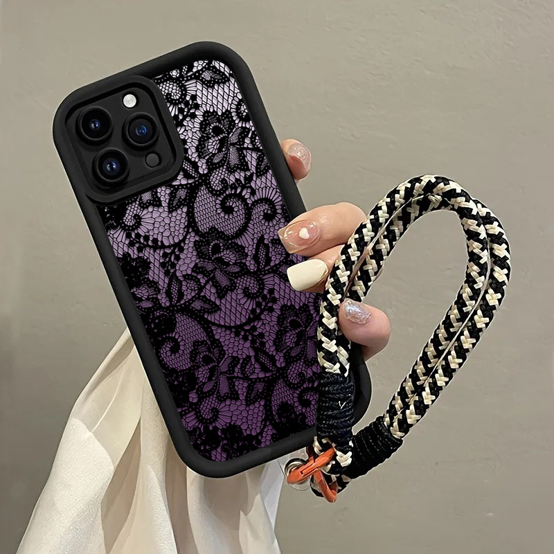 Samsung Galaxy Strap - Zwarte paarse kant hangende band telefoonhoesje