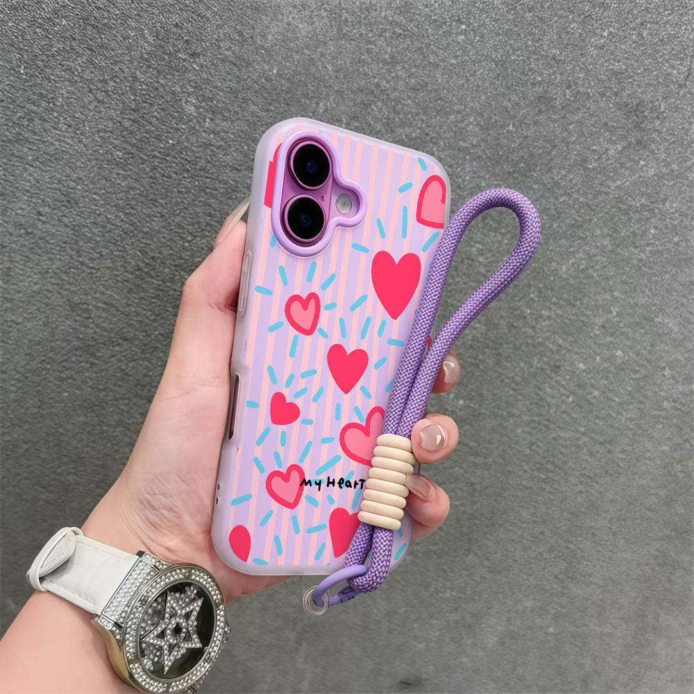 Samsung Galaxy Strap - Rode Hartjes Gestreepte INS Telefoonhoesje voor