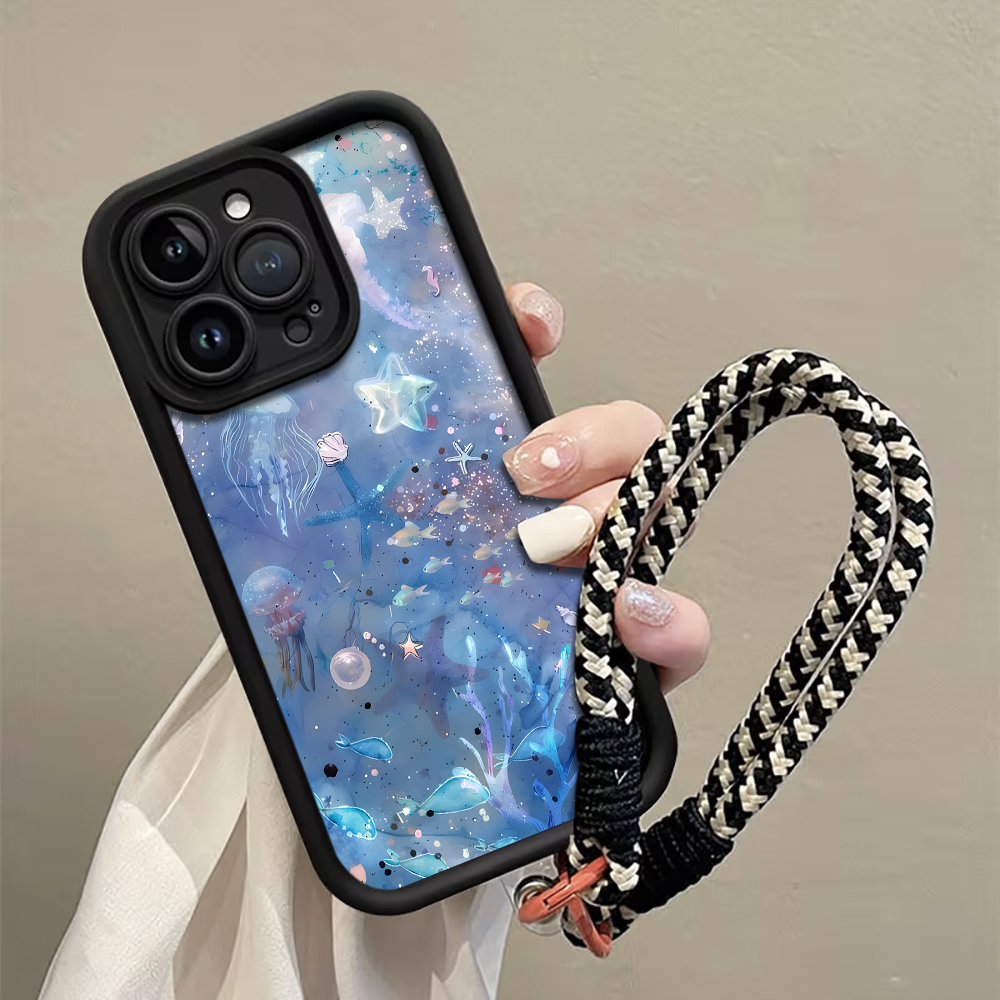 Samsung Galaxy Strap - Blauw Paarse Kwallen Bandje Telefoonhoesje Voor
