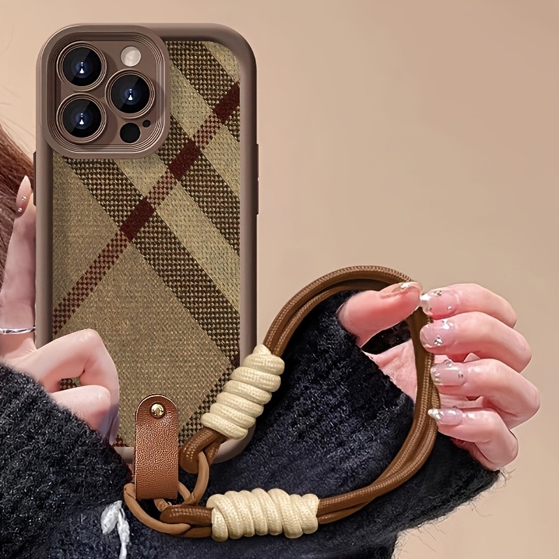 Samsung Galaxy Strap - Bruine strepen lanyard bandje telefoonhoesje voor