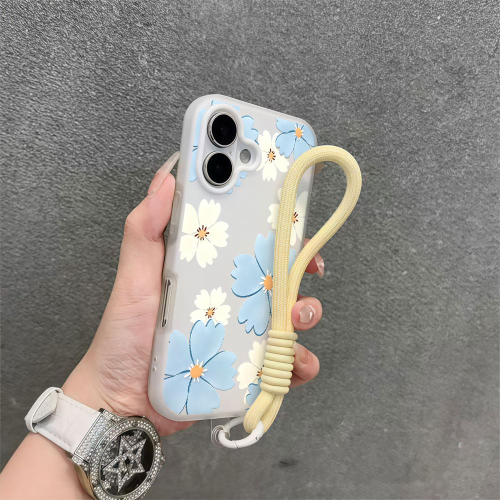 Samsung Galaxy Strap - Lichtblauwe witte bloemen telefoonhoesje voor Samsung