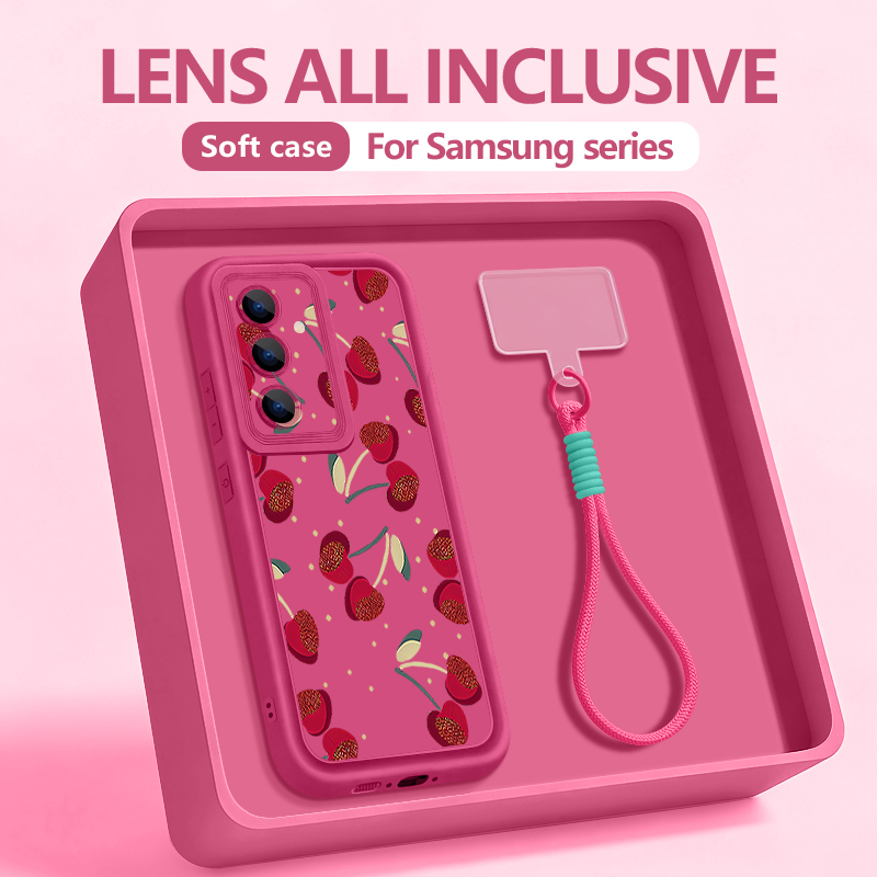 Samsung Galaxy Strap - Telefoonhoesje met klein kersenpatroon, koordje en